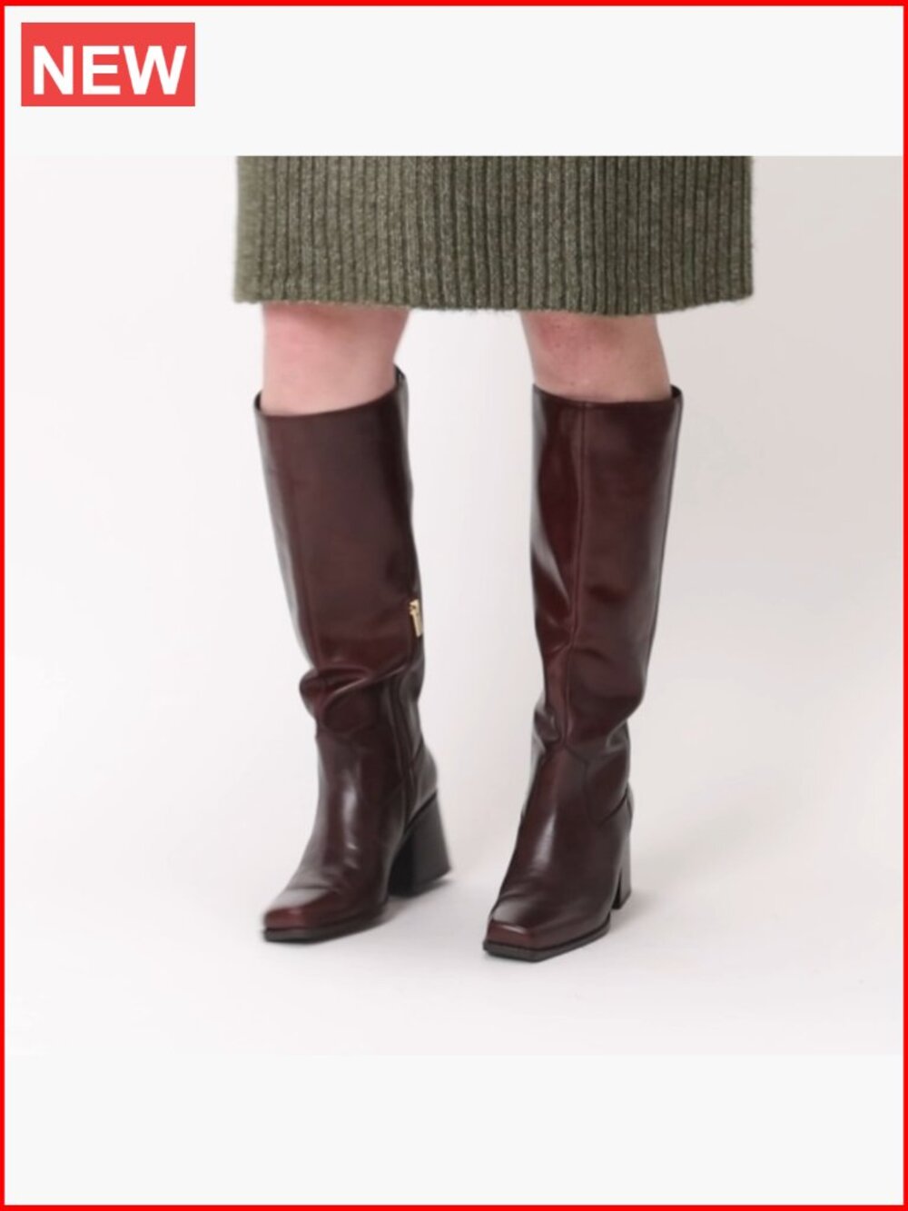 Wide Calf Stacked Heel Knee High Boot with Square Toe - Picture 7 of 7
